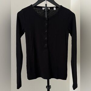 Vince Black Snap Henley Long Sleeve Top | Quiet Luxury | Women’s S